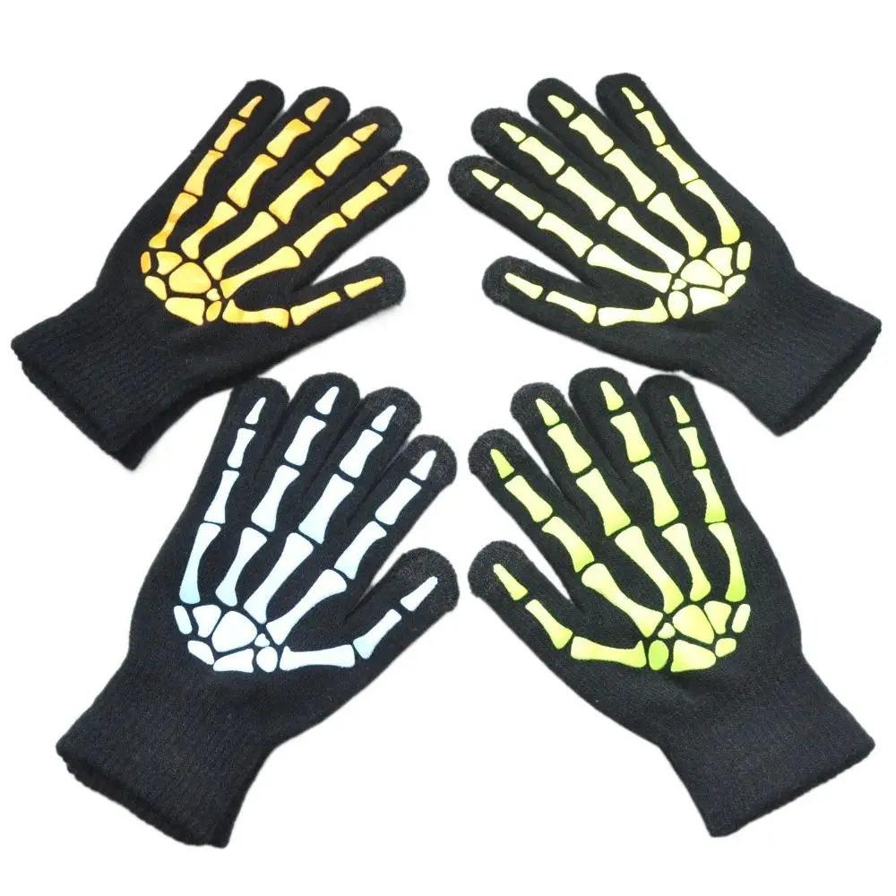 Full Finger Halloween Gloves Windproof Cosplay Prop Luminous Skeleton Claw Gloves Glowing Gloves Thicken