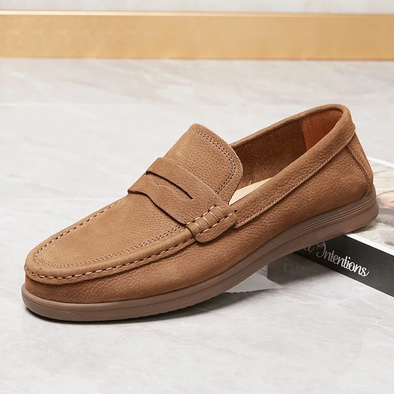 

Designer Luxury Genuine Leather Casual Slip on Flat Work Walking Leather Shoes Men's Loafers Cowhide Sport Flats Male Oxfords