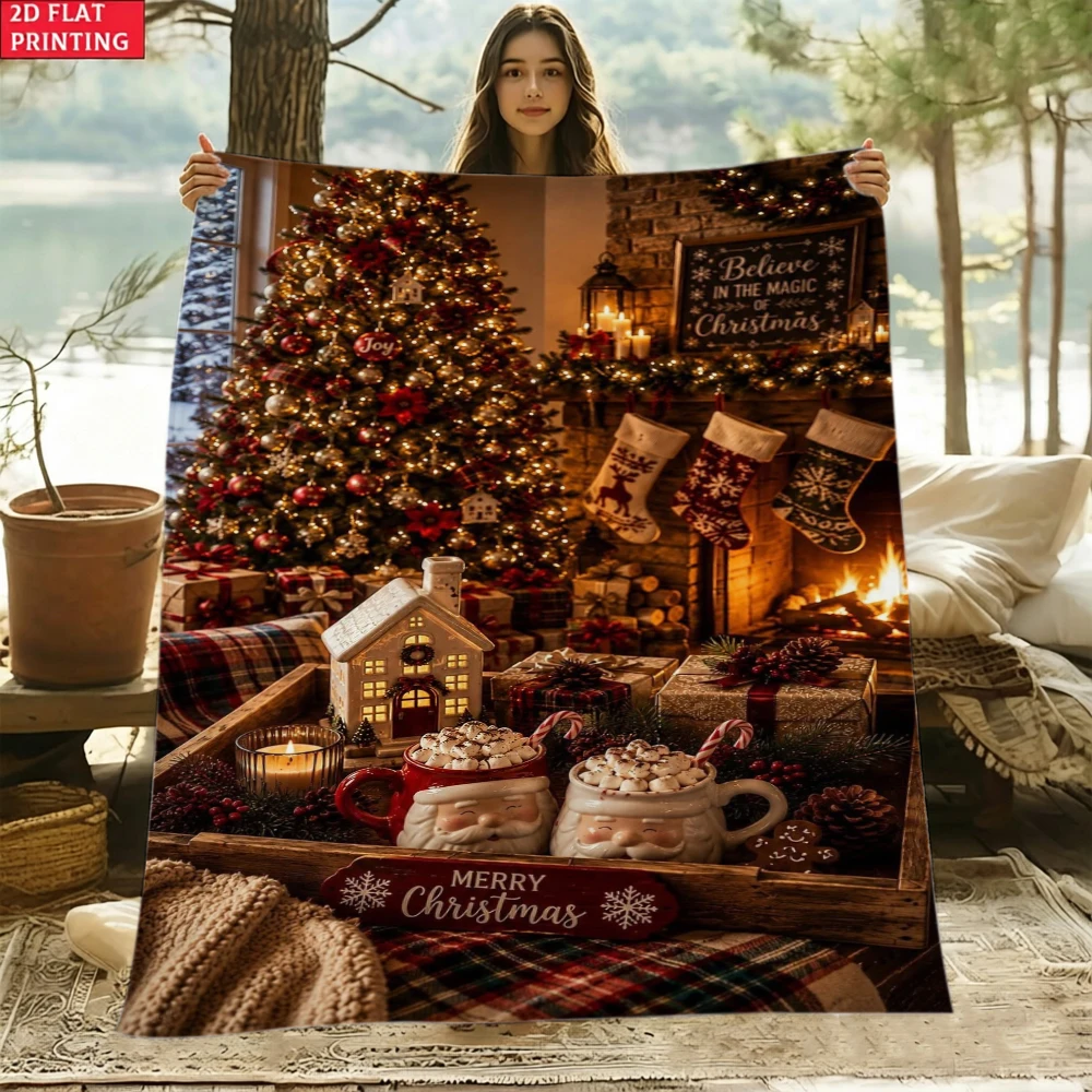 Festive Winter Character Motif Soft Bed Throw Versatile Decor Blanket For Restaurant Gym Dance Studio Lounge Room
