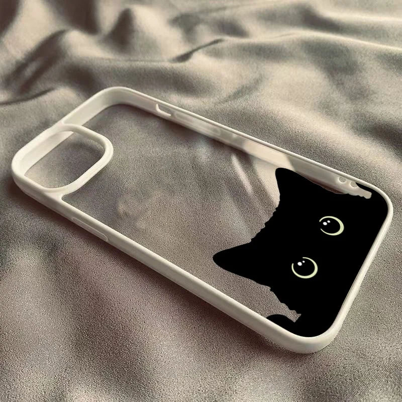 Niedliche Handyhülle mit schwarzem Katzenmuster, transparent und hart, für iPhone 17 18 Pro Max 16 Plus 16E 15 14 13 12 11 Pro Air 7 8 Plus X XR XS. – Detail 6