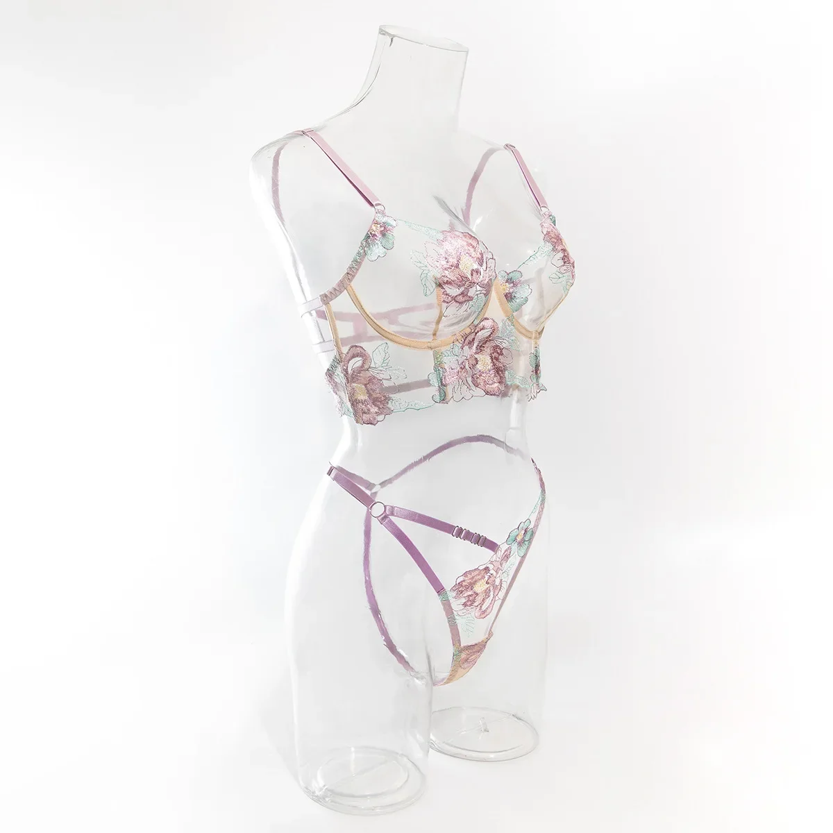 

Sexy Floral Embroidery Lingerie Sets For Woman See-through Lace Bra And Thong Set Delicate Sexy Outfits Couple Game Clothing