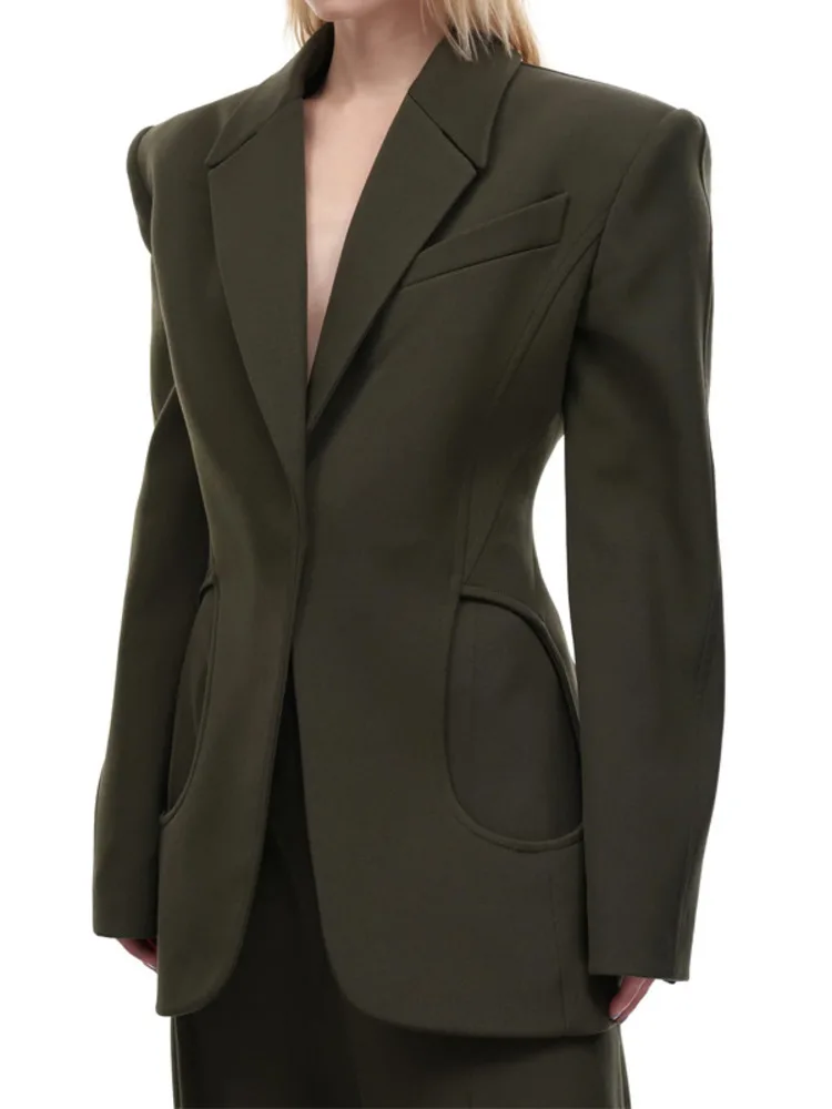 ZMEENNA Women's Fashion Forward Black Blazer Jacket With Waist Defining Silhouette Unique Pocket Design Modern Chic ZM3343