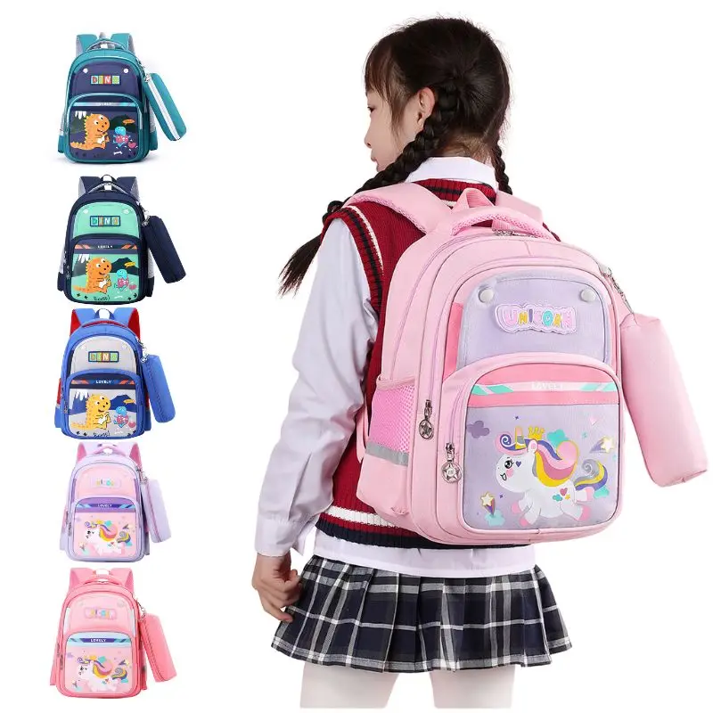 Cartoon Unicorn Elementary School Student Bookbag with High Aesthetic Value, Lightweight Waterproof Backpack, and Pencil Case