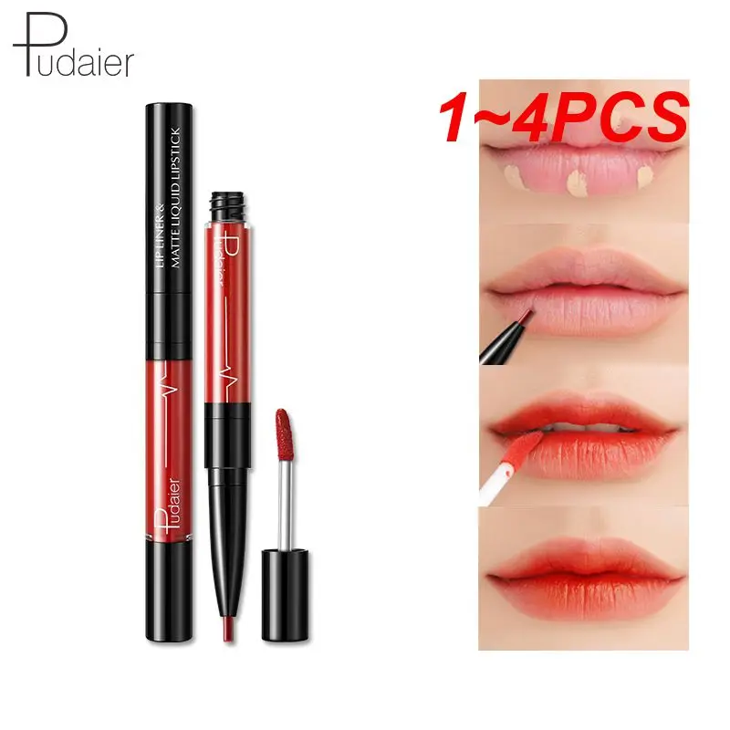 1~4PCS Matte Lip Gloss Double-headed Design Intense Pigmentation Intense Pigment Shades Easy Makeup Matte Easy Application