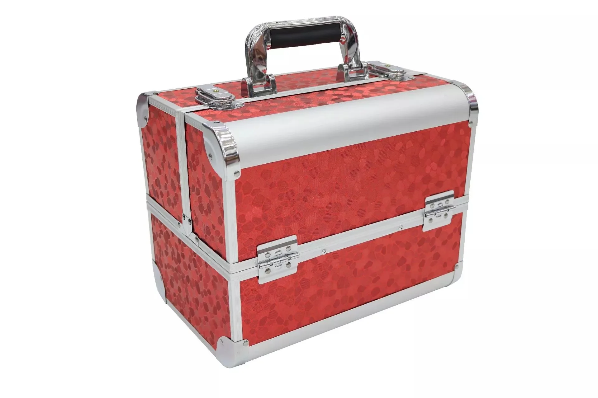 Portable Aluminum Alloy PU Leather Cosmetic Makeup Vanity Storage Box Case Organizer with 5 Pull-out Trays for Women Girls