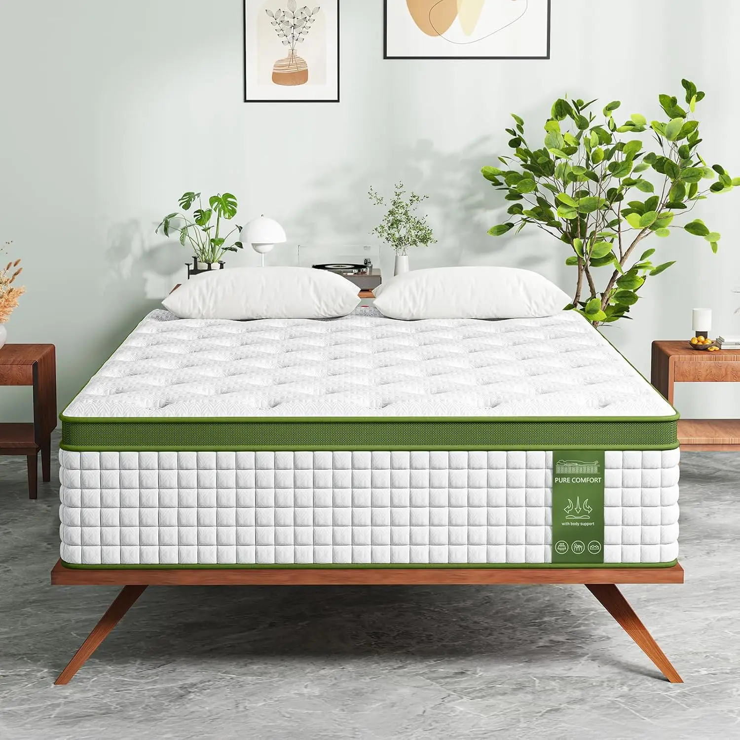 Queen Mattress, 14 Inch Hybrid Mattress Queen Size in a Box with Gel Memory Foam and Pocket Springs, Medium Firm Mattress, Press