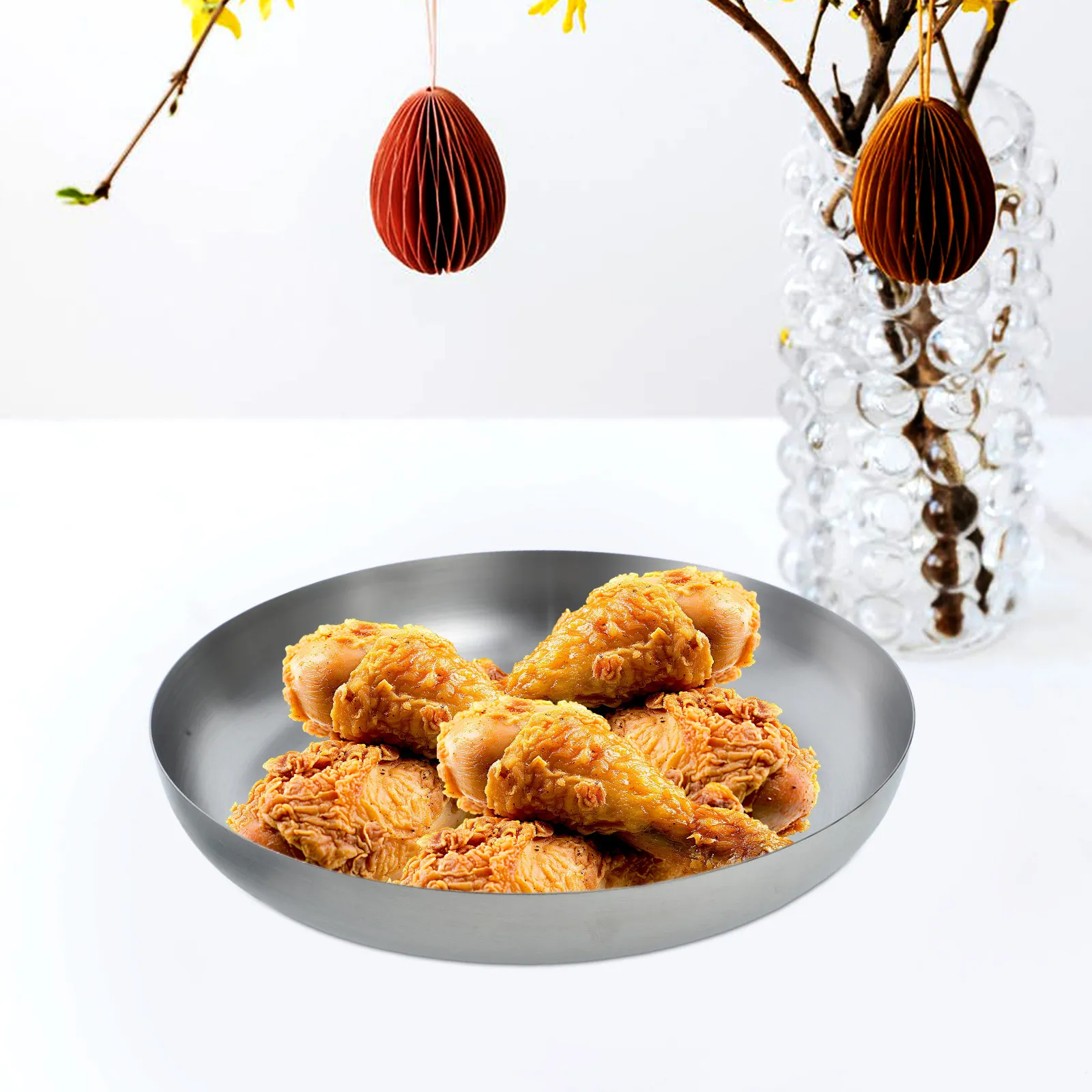 

2 шт. круглых тарелок из нержавеющей стали, легкие сервировочные блюда, многофункциональные металлические тарелки для пикника на открытом воздухе, десертов и еды