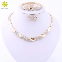 Trendy Necklace Earrings Bracelet Ring  Gold Color Jewelry Sets For Women Crystal Bridal Wedding Accessories