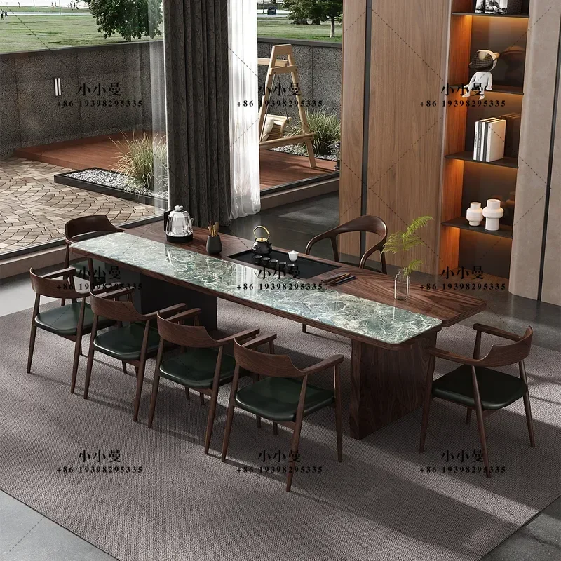 New Chinese Style South American Walnut Solid Wood Rock Slab Tea Table and Chair Set One Table Five Chairs for Living Room