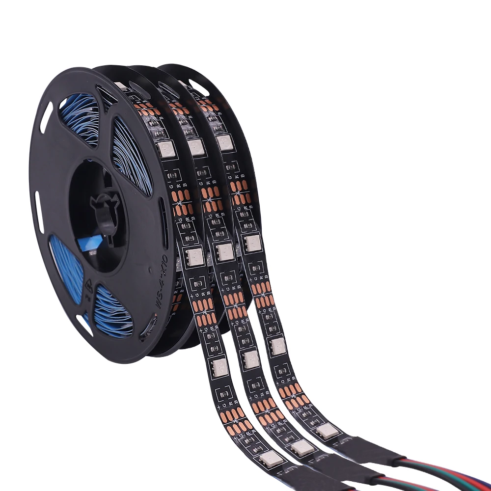 5V 5050 RGB LED Strip Light Home Decoration Waterproof 30 LEDs Flexible Tape Lamp 50cm 1m 2m 5m with 4pin Plug White/Black PCB