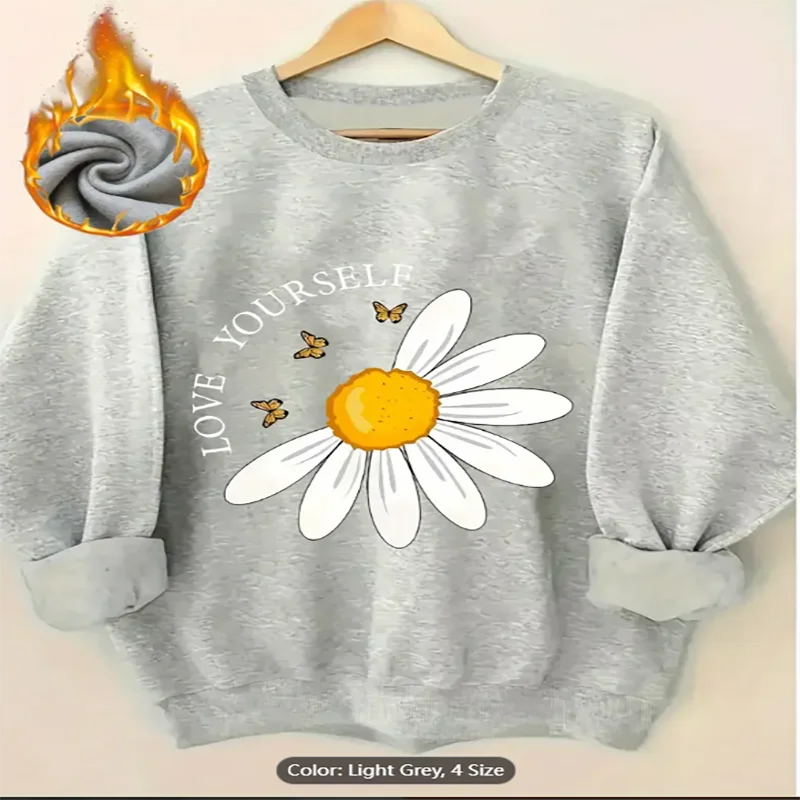 

Женский пастельный свитер Self Love LOVE YOURSELF, пуловер с принтом ромашки, толстый повседневный повседневный свитер, топ с круглым вырезом, чистый хлопок