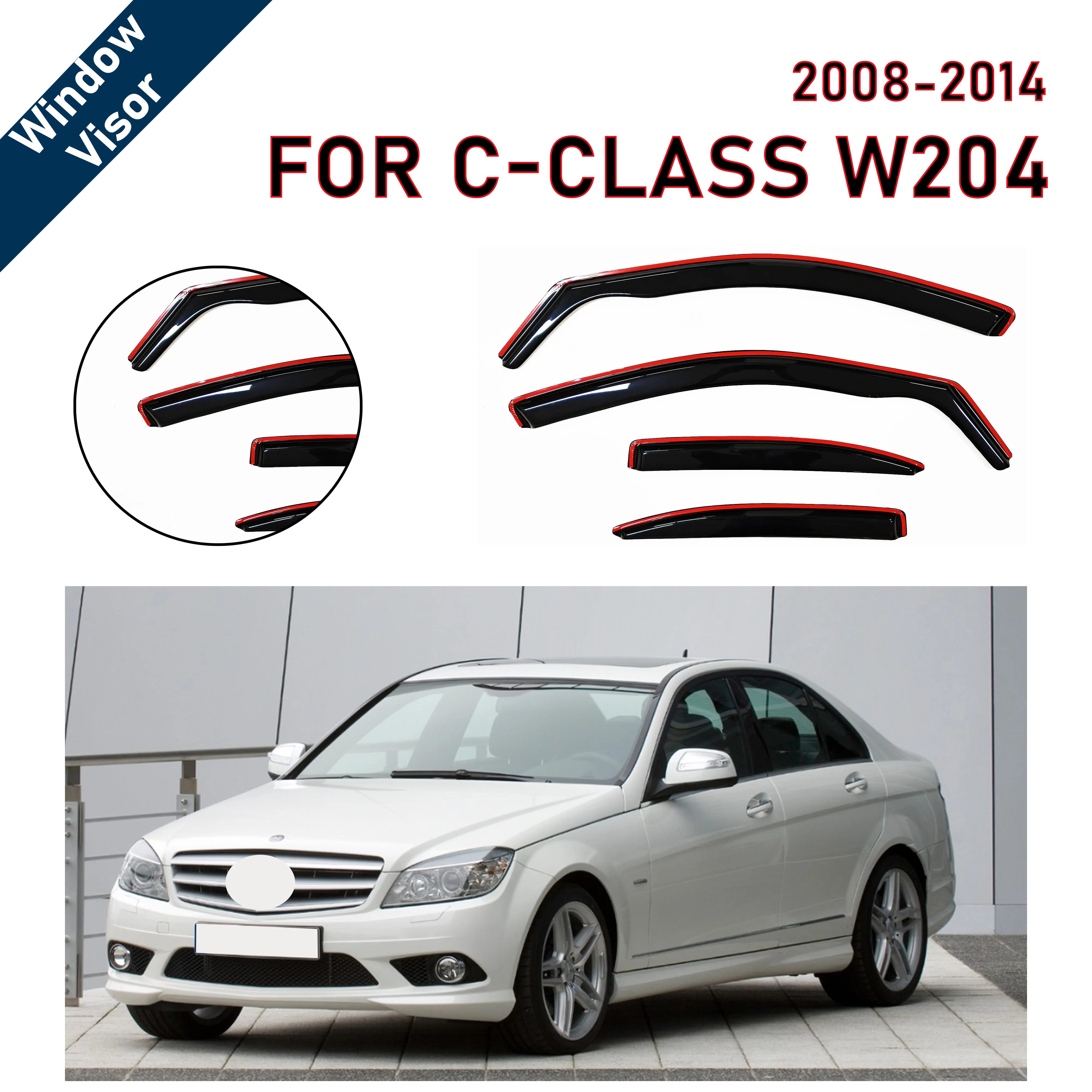 Window Visors For Benz C-Class MK3 W204 Sedan 2008-2014 Black Acrylic No Drilling 4Pcs Rain Guards