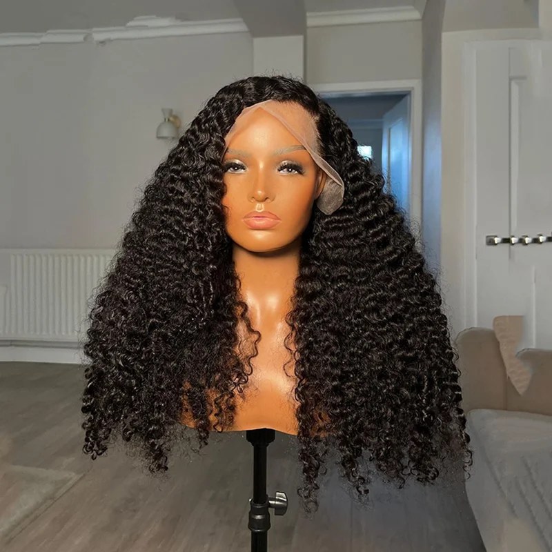 

Black Color Soft Glueless 26“Long 180Density Kinky Curly Lace Front Wig For Women With BabyHair Preplucked Daily Cosplay