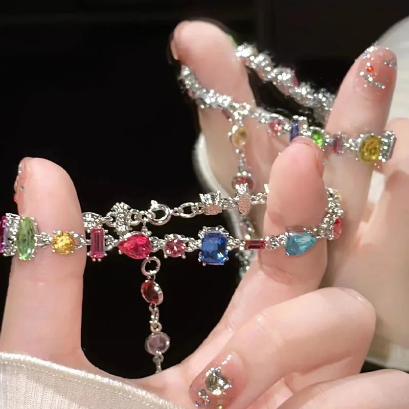 Pulsera de colores para mujer y niña, brazalete de cristal colorido brillante, pulsera de piedras de estilo barroco coreano, 2023