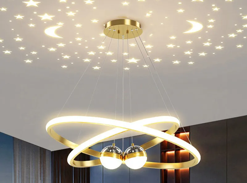 Moderne woonkamer ringkroonluchter met maansterren Creatief zwart/gouden ringcirkel LED-kroonluchterlicht voor slaapkamer eetkamer