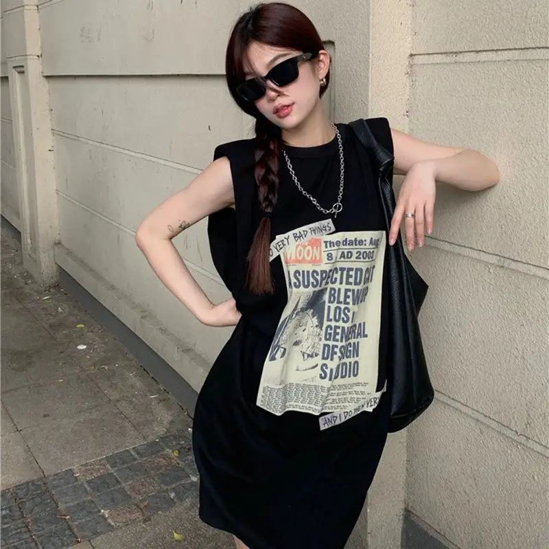 Dress Women Loose Daily Comfortable L-4XL Designer Students Print Simple All-match Harajuku Summer Leisure Korean Style Vintage