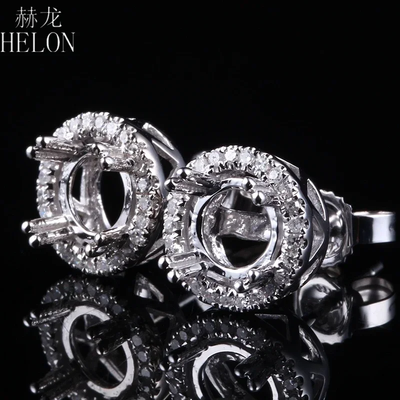 

HELON Women Jewelry Diamond Earrings Solid 10K White Gold Diamond Semi Mount Engagement Wedding Stud Earrings Fit Round 5-6.75mm