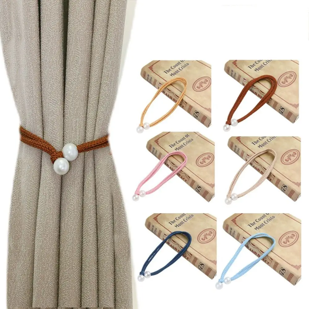 

Small Pearl Pearl Curtain Clip Pull-Out Tie Adjust Length Freely Curtain Holders With Strap Exquisite Pearl Rope Home