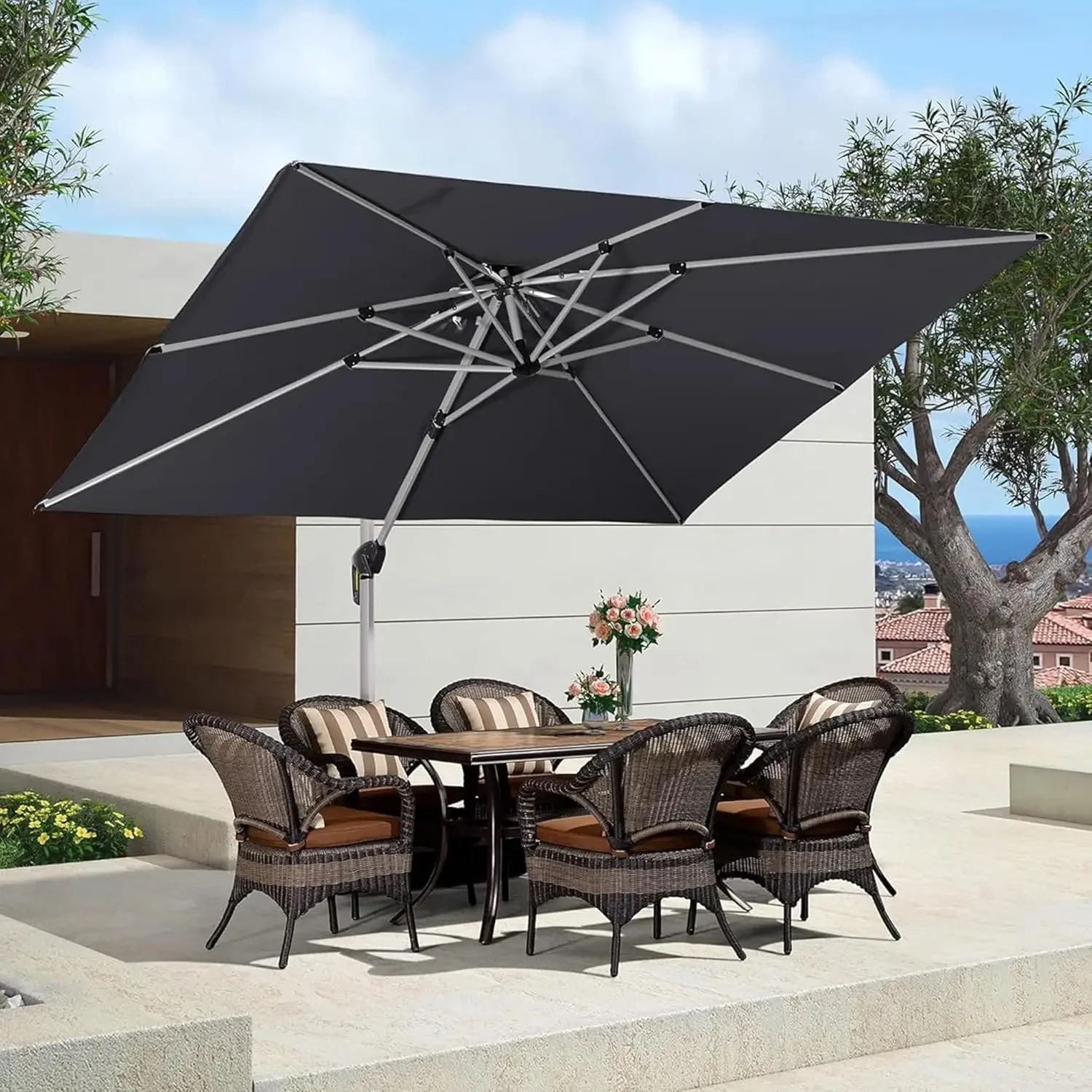 9' X 11' Patio Umbrella Outdoor Rectangle  Large Cantilever Windproof Offset  Heavy Duty Sun