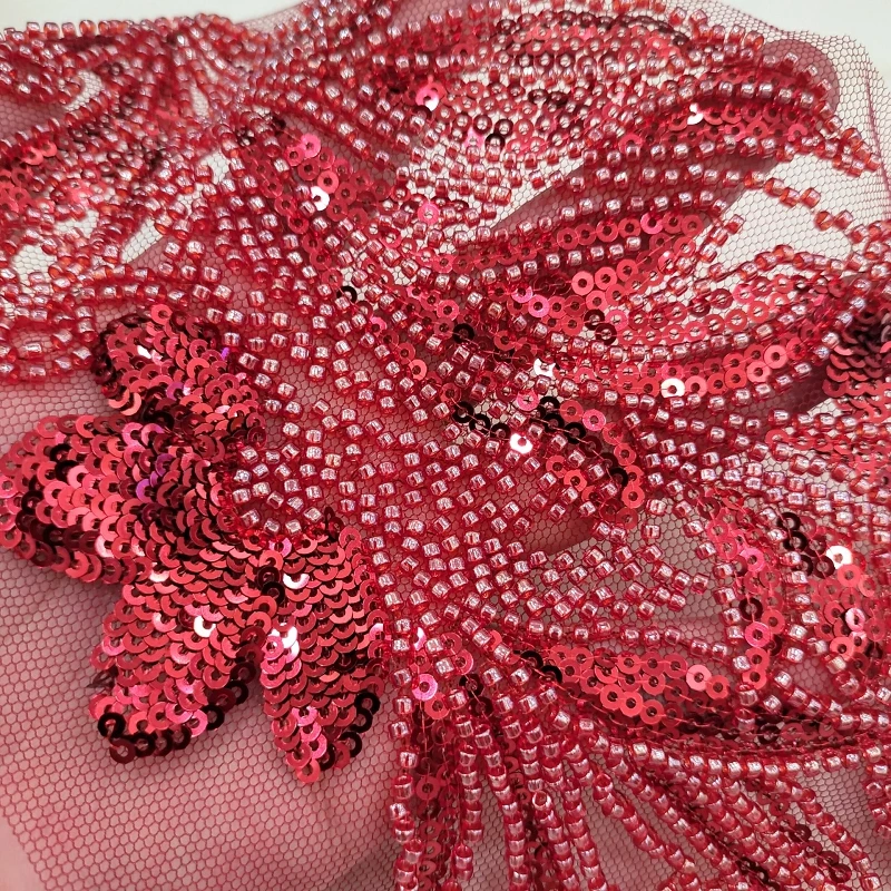 10Pieces Beads Sequins Flower Lace Cloth Applique Trim Wedding Dress Sewing DIY Patch 30X17cm