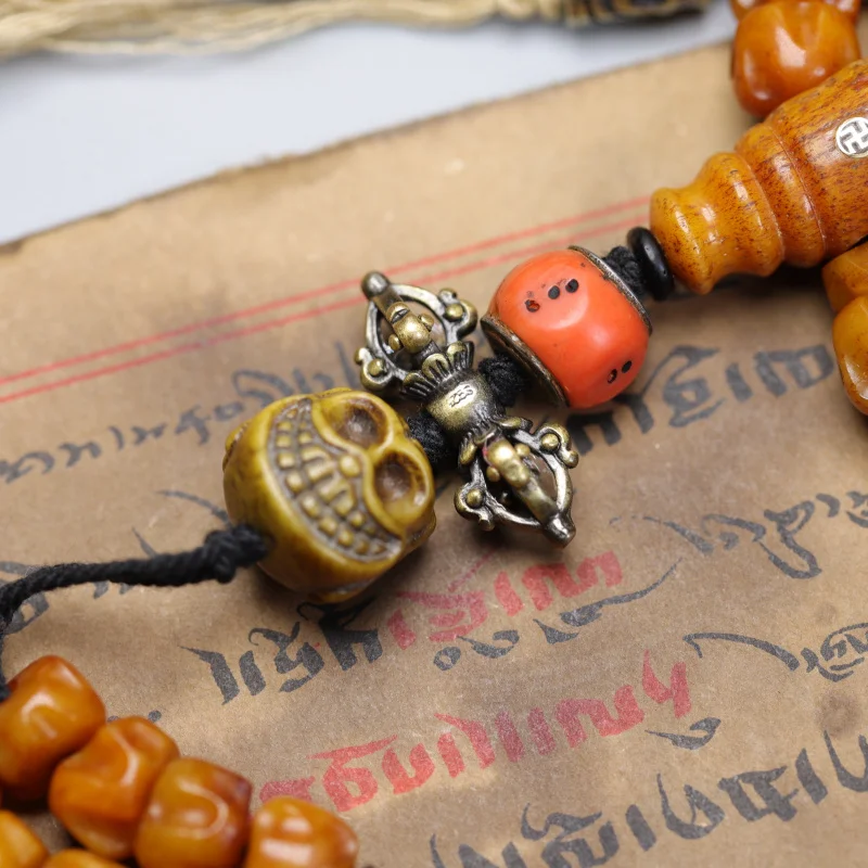 Natural Yak Aged Cow Tibetan Style 108 Buddhist Prayer Beads Necklace Patina Jade Bone
