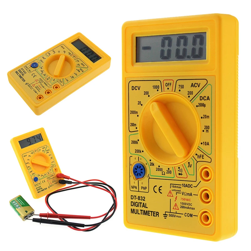 Profesional DT832 Digital Multimeter LCD untuk DC AC Voltmeter Ammeter Ohm Tester