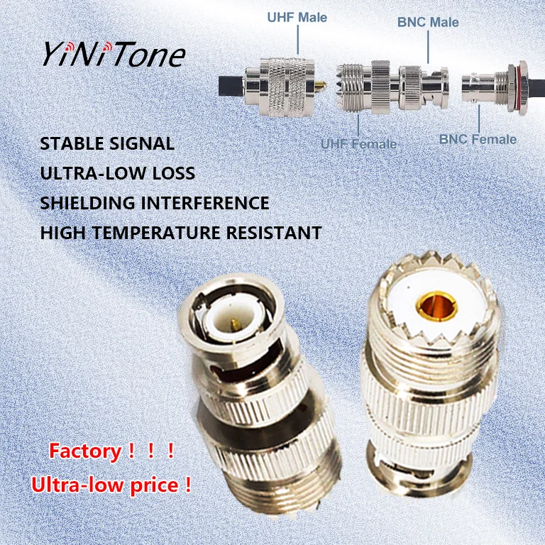 

SO239 PL259 to BNC Connector Male to UHF Female for Antenna Wireless LAN Devices Coaxial Cable Ham Radio Low Loss RF Adapter