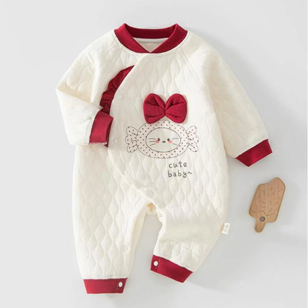 Newborn Rompers Girls Autumn Winter Quilted Thicken Warm Infant Clothing Cute Christmas Halloween Baby Boy Jumpsuit