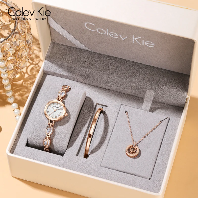 ColevKie Woman Watch Jewelry Diamond Bracelet Strap Small Round Quartz Watches Fashion Luxury Elegant Ladies Wristwatch Gift Set