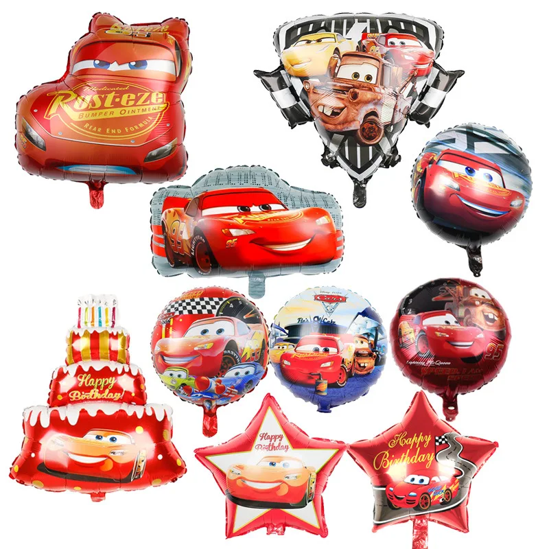 Disney Lightning mcqueen car three-layer cake aluminum balloon 18-inch smile Lightning mcqueen car children's birthday layout