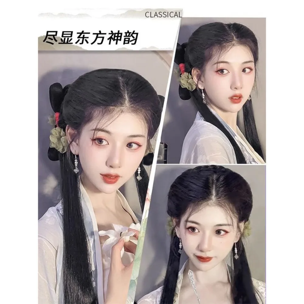 Ming Dynasty Hair Clip - All-in-One Hanfu Bun with Bow & Shark Clip‌ Easy To Wear Hanfu Cosplay Wig