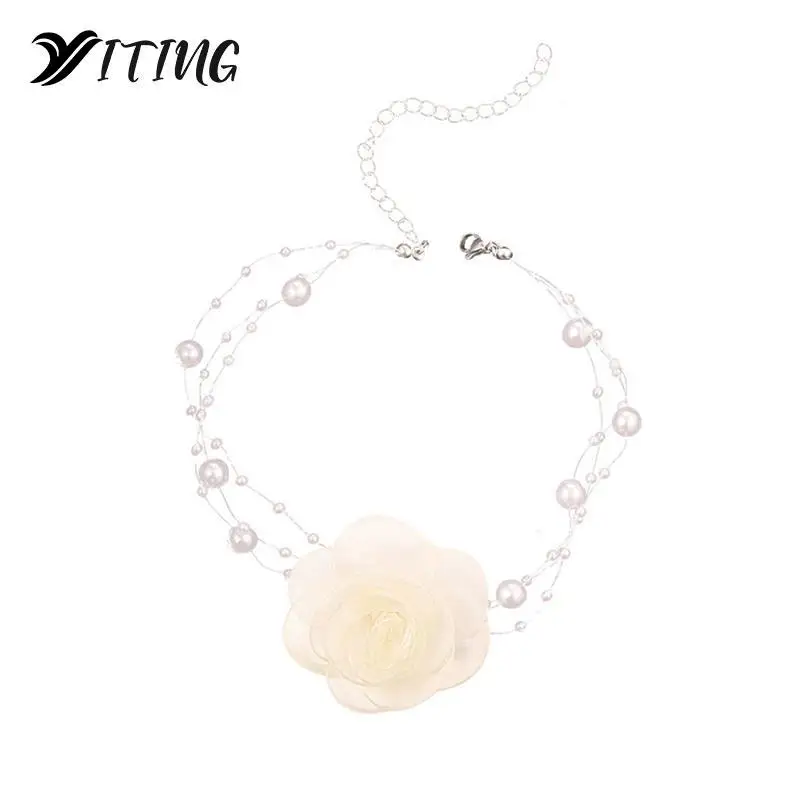 Clavicle Chain Sen Pearl Flower Necklace Choker Neck Accessories Niche Design Sense French Gentle Necklace For Women Jewelry