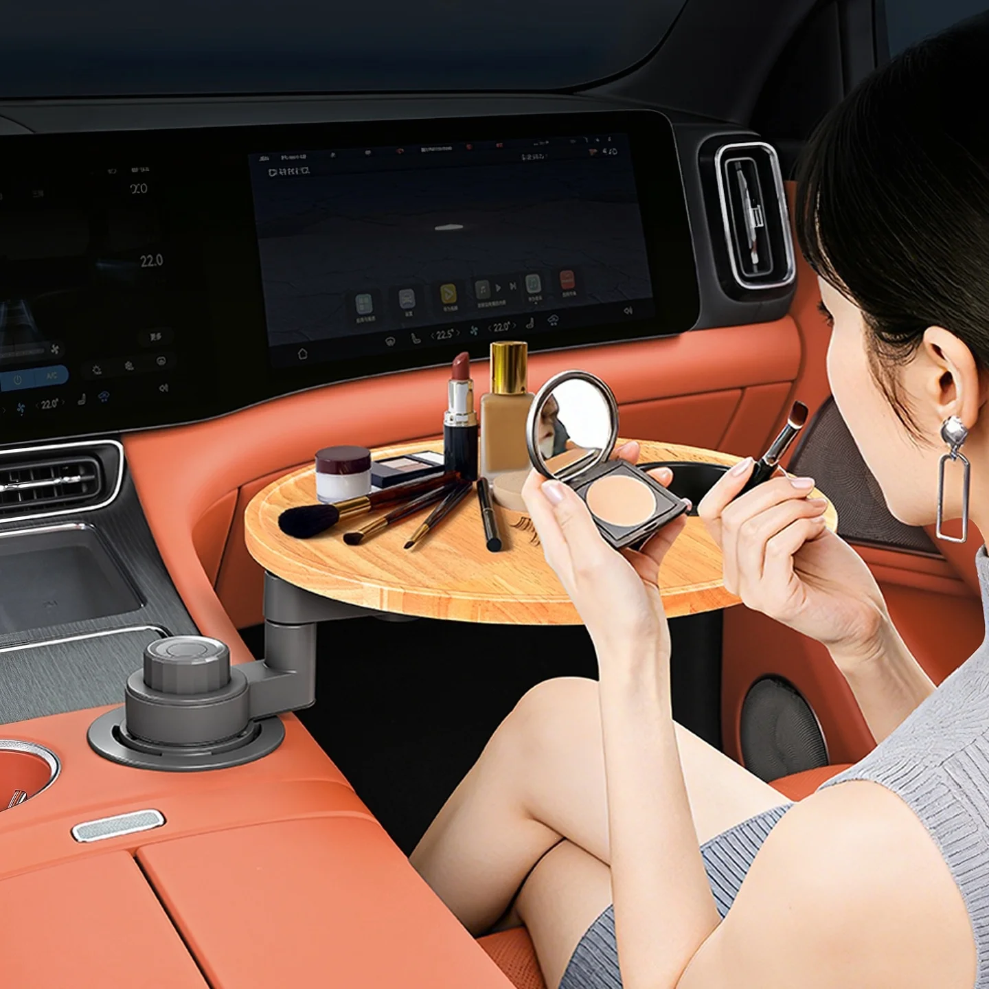 I360 ° rotating car mounted small table with front and rear suspended round square dining table