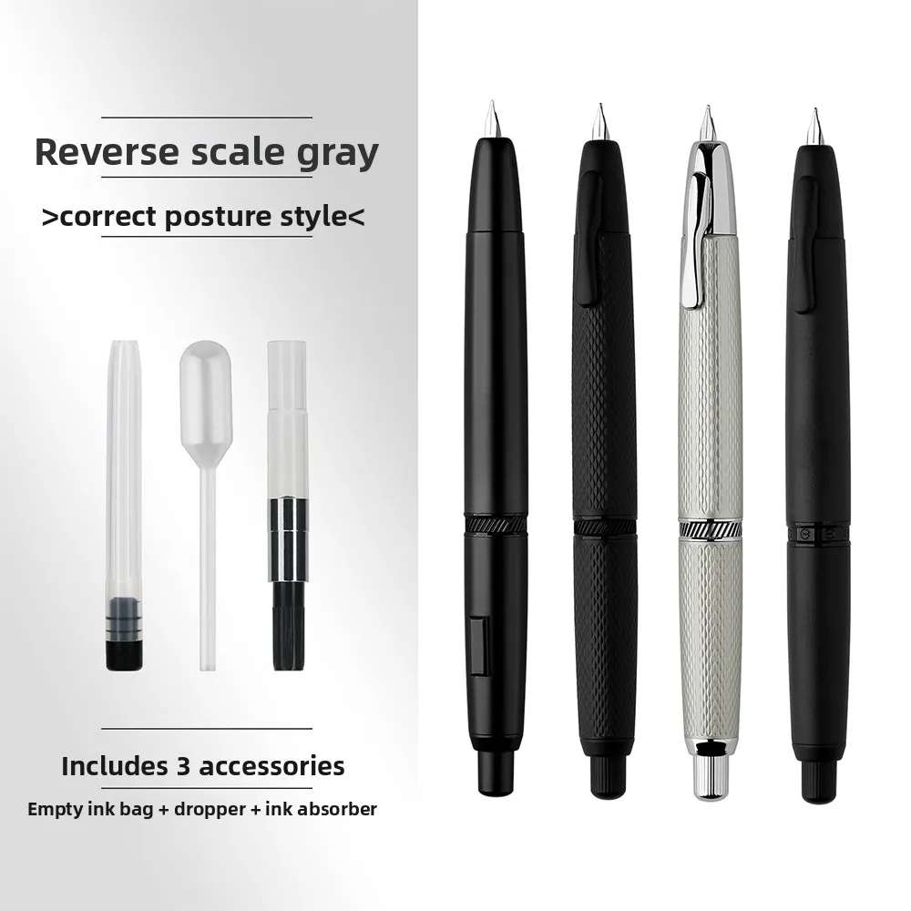Pióro wieczne 2026 MAJOHN A1, wysuwane, z bardzo cienką stalówką 0.4/0.5mm, metalowe, matowe czarne, z konwerterem do pisania. — zdjęcie produktu 3