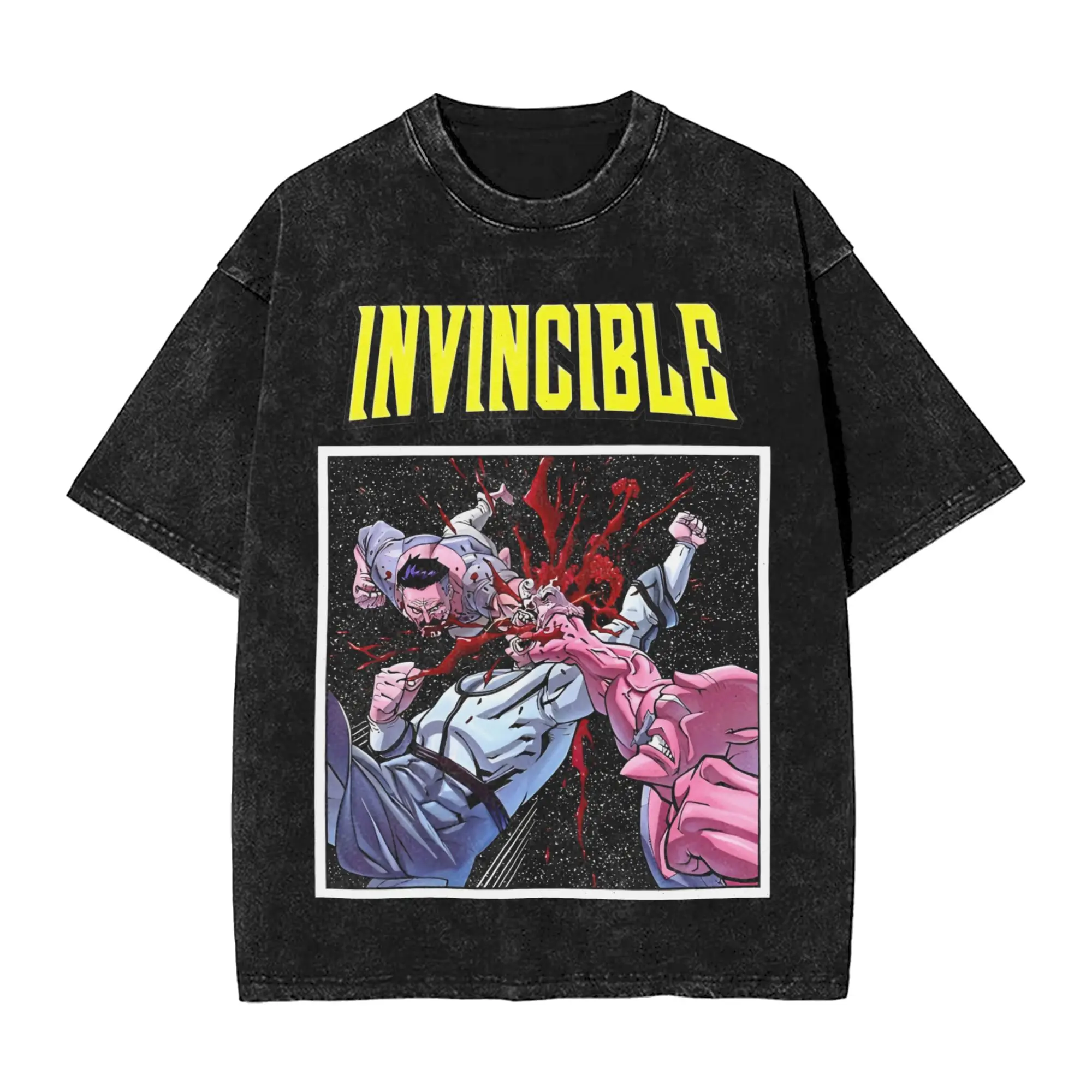 Invincible Allen The Alien And Omni Man Vintage Washed T-Shirts 100% Cotton Tees O Neck Short Sleeve T Shirts