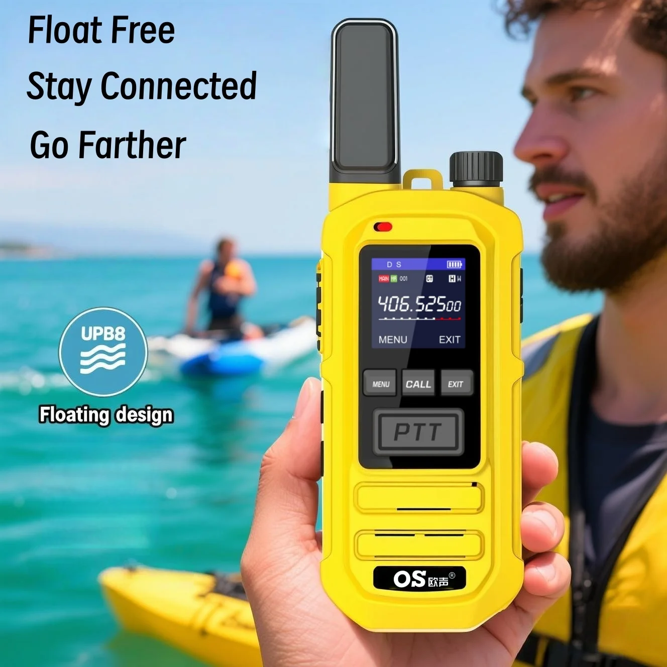 ip67防水・浮遊式トランシーバー、2w、デュアルptt方式、3000mahバッテリー、ledディスプレイ