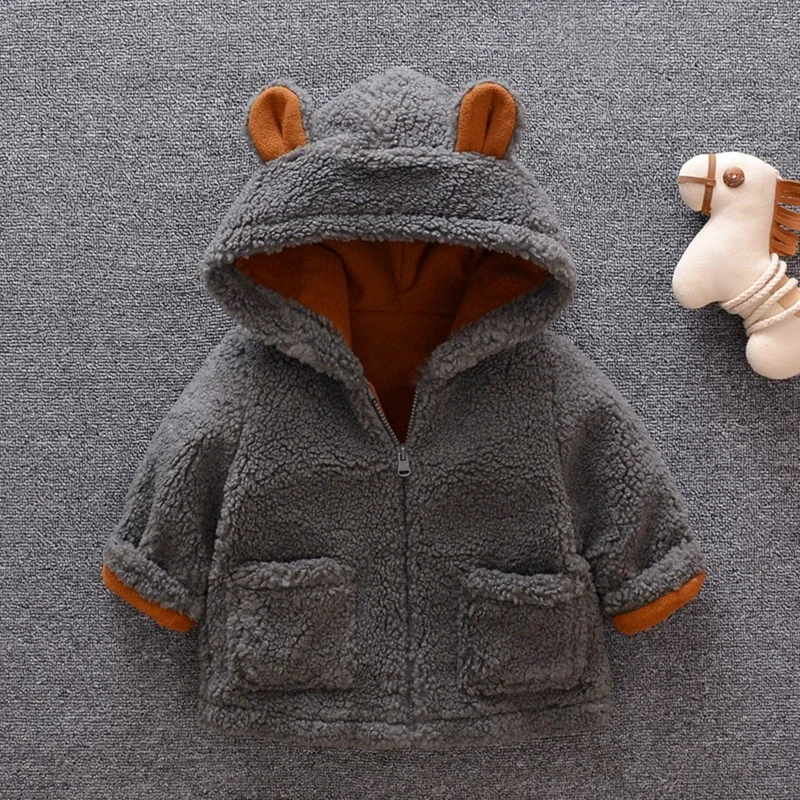 Baby Winter Coat Jacket Infant Boys Girls Cartoon Ear Hooded Pullover Tops Warm Clothes Children's Fashion Fleece Jacket 12M-4Y