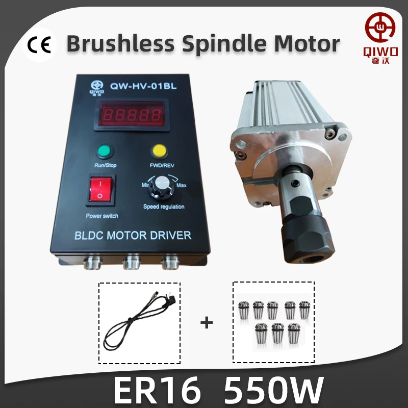 110V/220V 550W 3000/6000RPM Spindle Motor with ER16/ER20 Chuck High Speed Brushless Motor Driver Governor for Engraving Machine