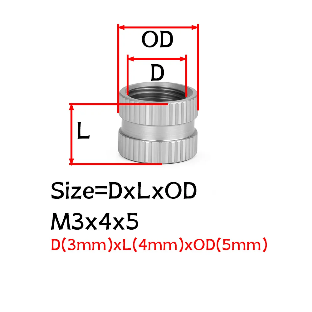 Metric Threaded M2 M2.5 M3 M4 M5 M6 M8 M10 Hot Melt Insert Nut Heating Molding Injection Embed Stainless Steel 3d Printer Nuts