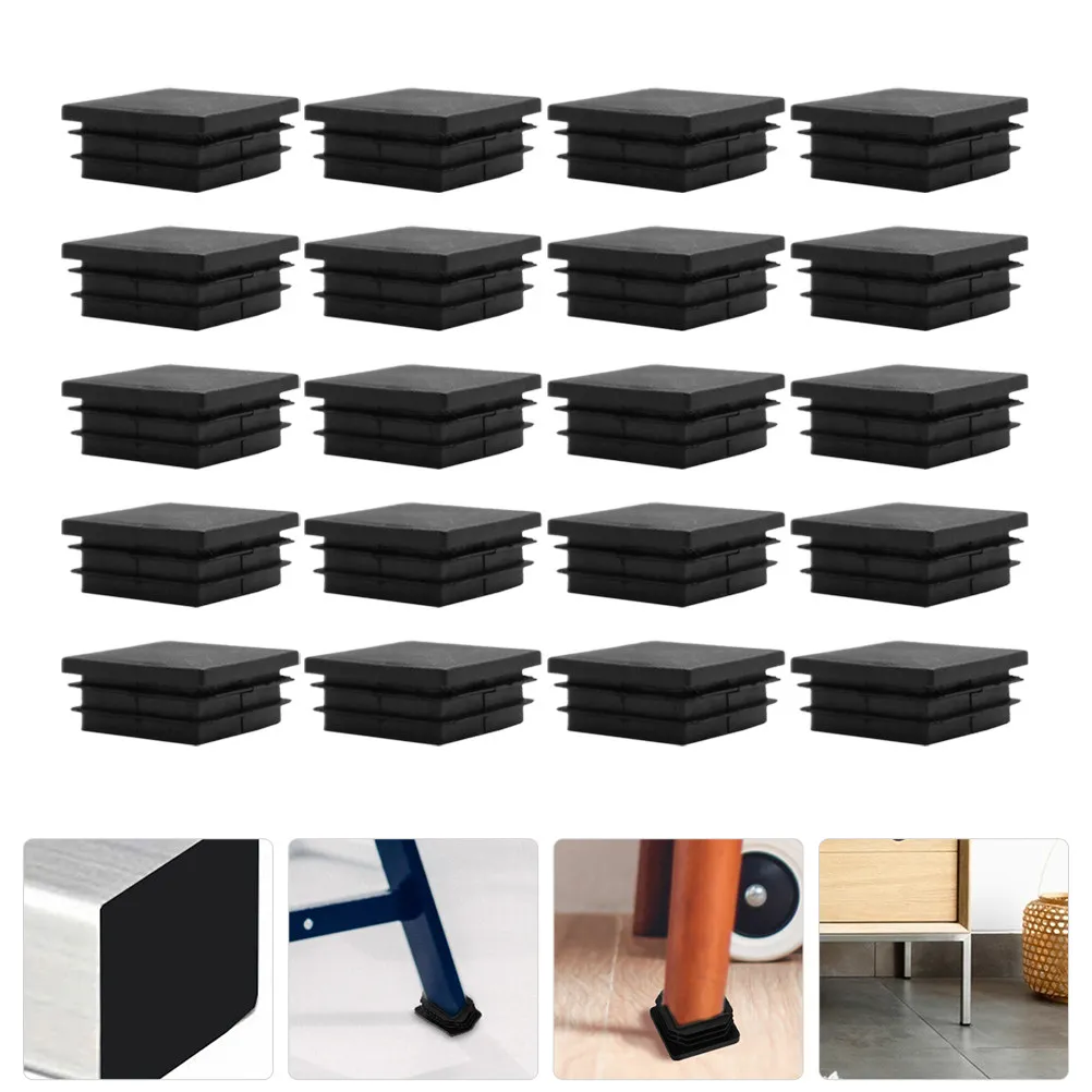 Square Plastic Plugs 20pcs Furniture Chair Leg Inserts End Caps for Tubes Anti Scratch Hole Protectors wear resistant inserts