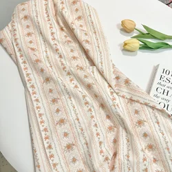 0.5/1/2 Yard Orange Striped Floral Print 100% Cotton Fabric Fresh Simple Style for DIY Clothing,Bedding, Tablecloths, Curtains