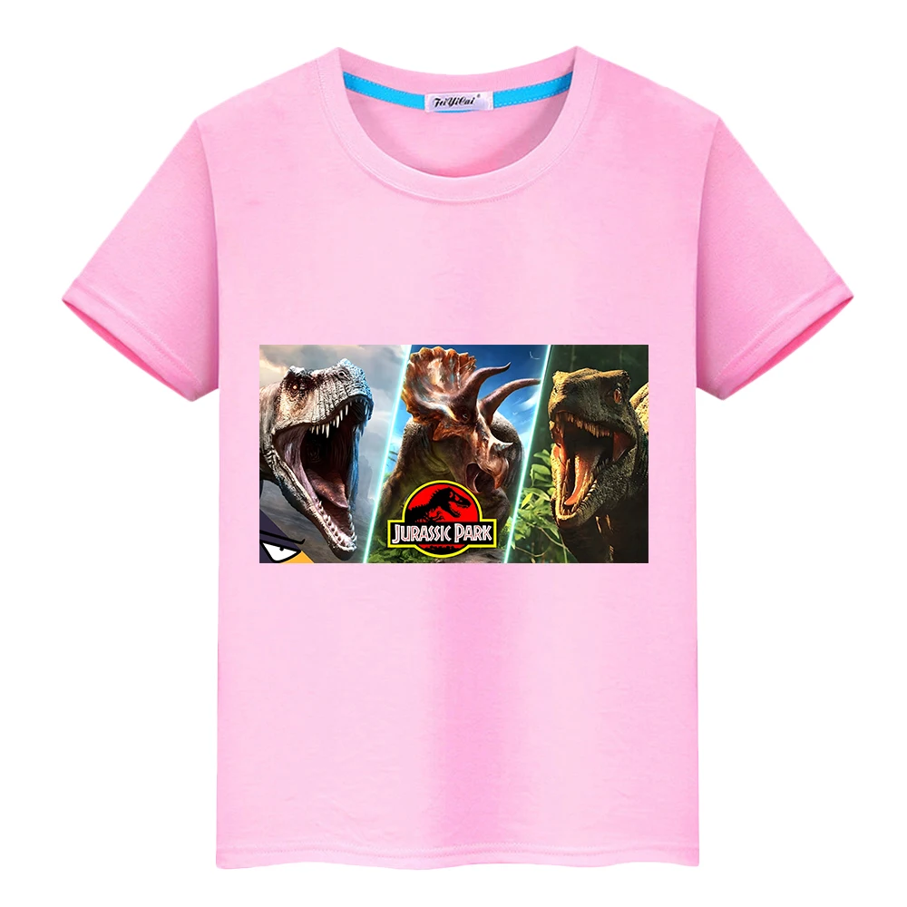 

Jurassic Park 100%Cotton T-shirt Summer Dinosaur Short Tops y2k one piece Kawaii boy Jurassic World Anime Tees kids clothes girl