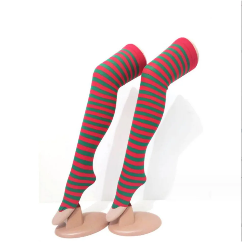 Girls Christmas Striped Tights Children Red White Stripe Twill Stockings Festival Stage Performance Knee-high Socks Thin