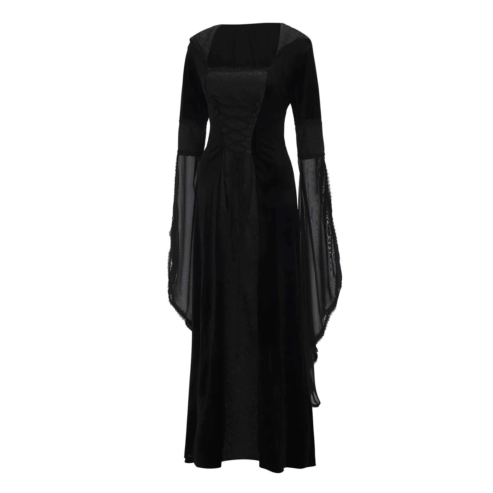 Medievale rinascimentale Maxi treno vestito donne Halloween diavolo Pagan strega Costume da sposa abito con cappuccio Robe Costume Cosplay