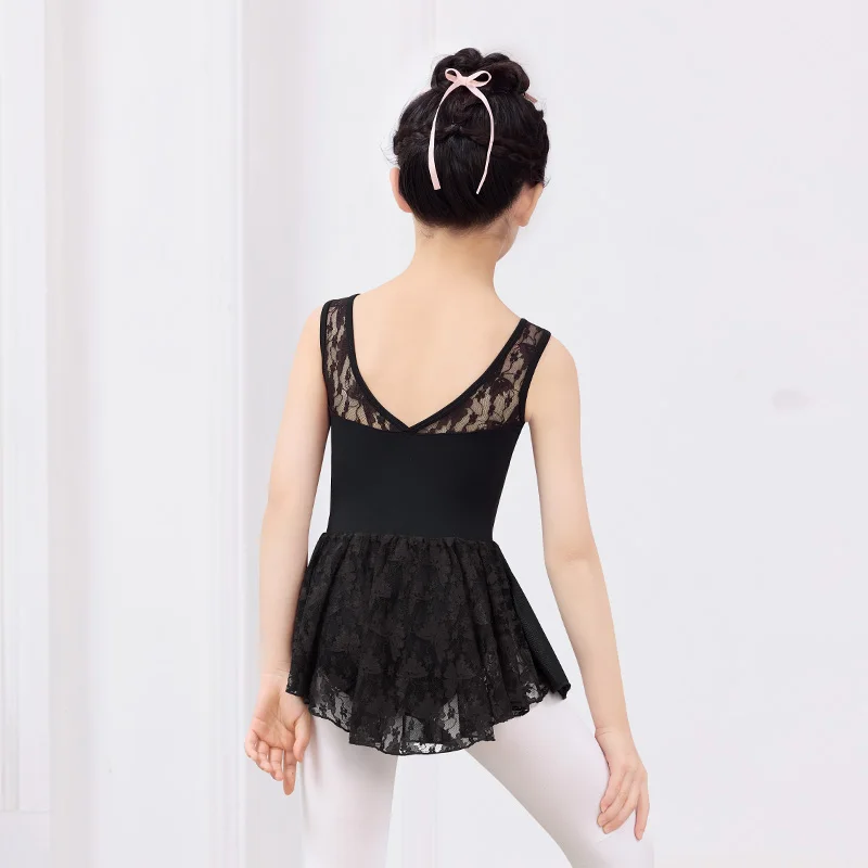 Ivoogle Abito da ragazza senza maniche in pizzo con giunture, tracolla larga, body da balletto con gonna, body per bambini