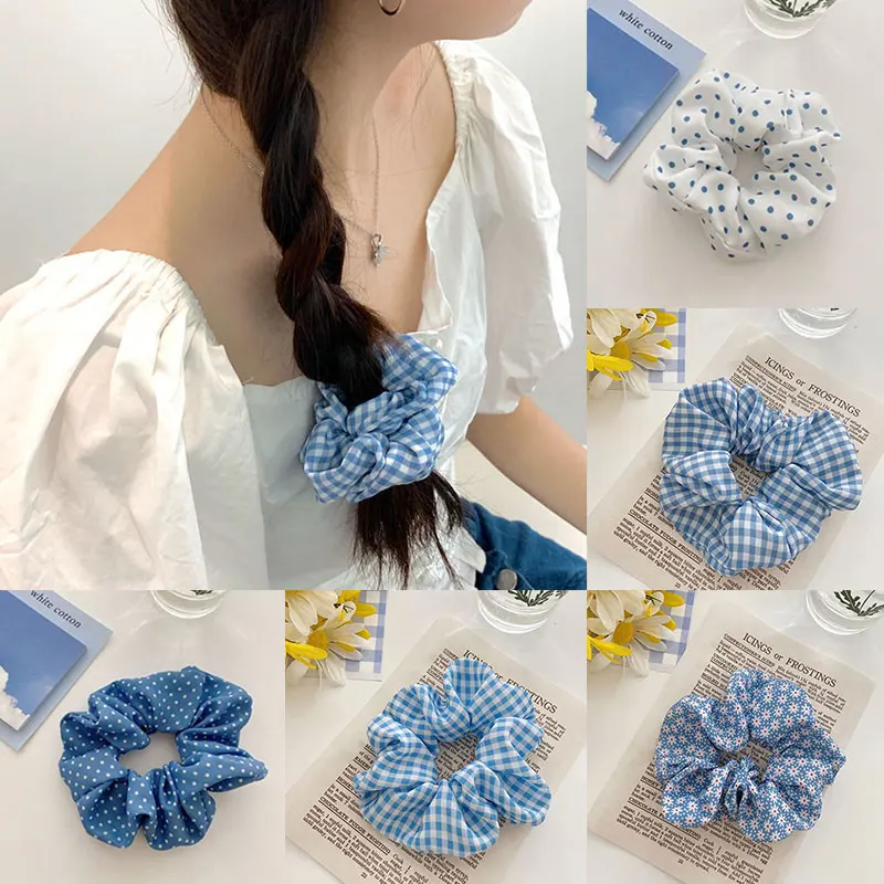 Blue Series Scrunchies Polka Dot Daisy Hair Rope elastico per capelli elastico supporto per coda di cavallo Super Fairy Headwear accessori per