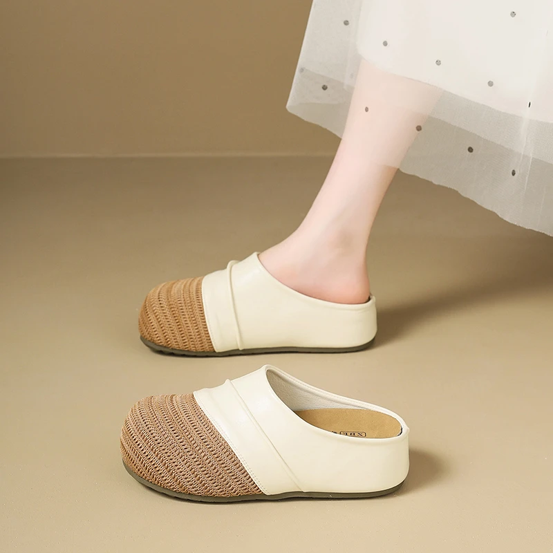 Summer One Step Braided Hollow Half Slippers 2026 Thick Bottom Breathable Height Raising Baotou Cold Slippers for Women