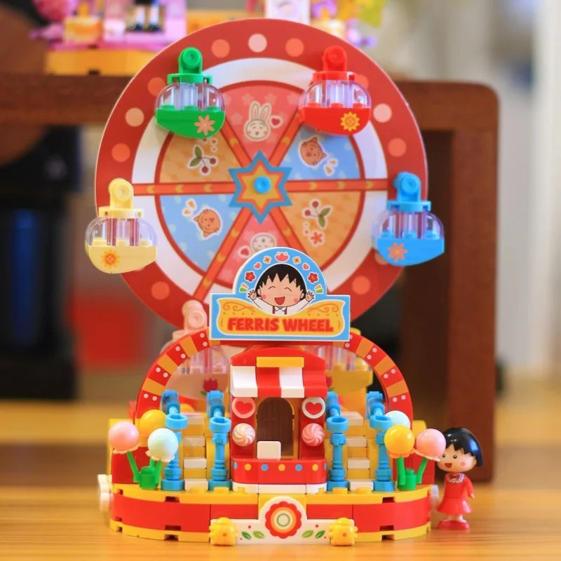 

Чиби Маруко-тян, сборные строительные блоки, серия парков, вид на улицу, веселая модель колеса обозрения, игрушечные украшения, подарок на день рождения