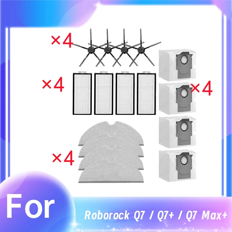 AT05-16 Pcs For Roborock Q7 / Q7+ / Q7 Max+ Sweeping Robot Side Brush Mop Filter Dust Bag Set Cleaner Parts Replacement