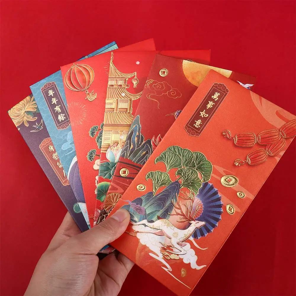 6Pcs Lucky Money Blessing Crane Spring Festival Decoration Red Pocket Red Envelope Bless Pocket Chinese New Year